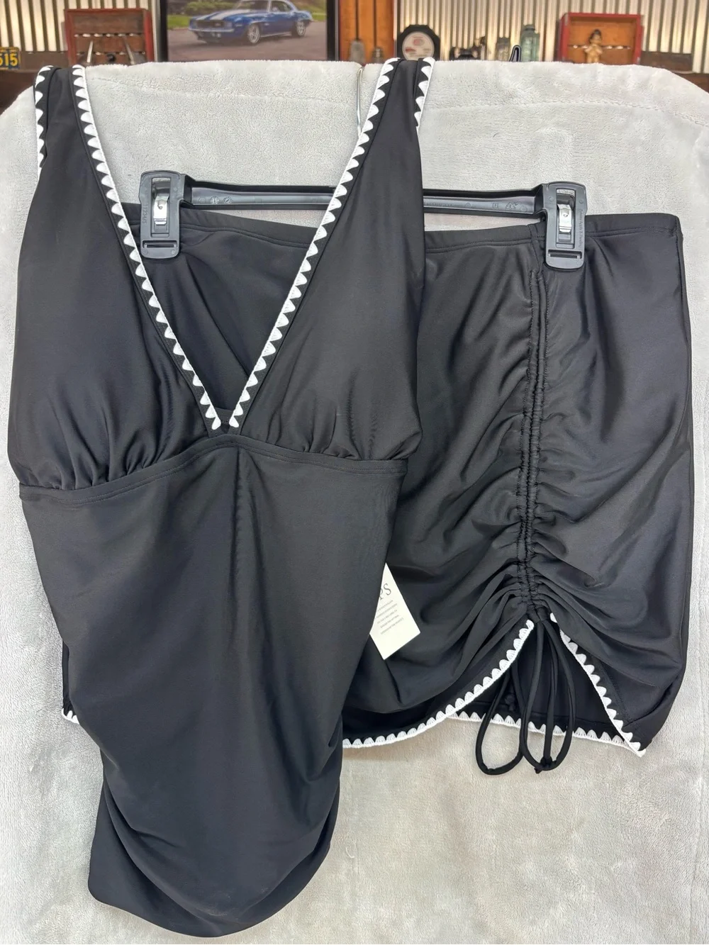 Black V-Neck Swim Tankini with Contrast Trim